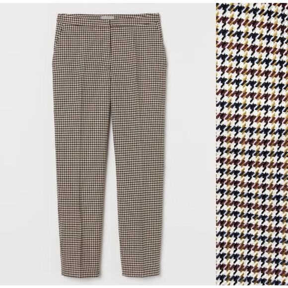 Women's checkered slim-fit work trousers High-waisted houndstooth dress pants 12 - Picture 2 of 8